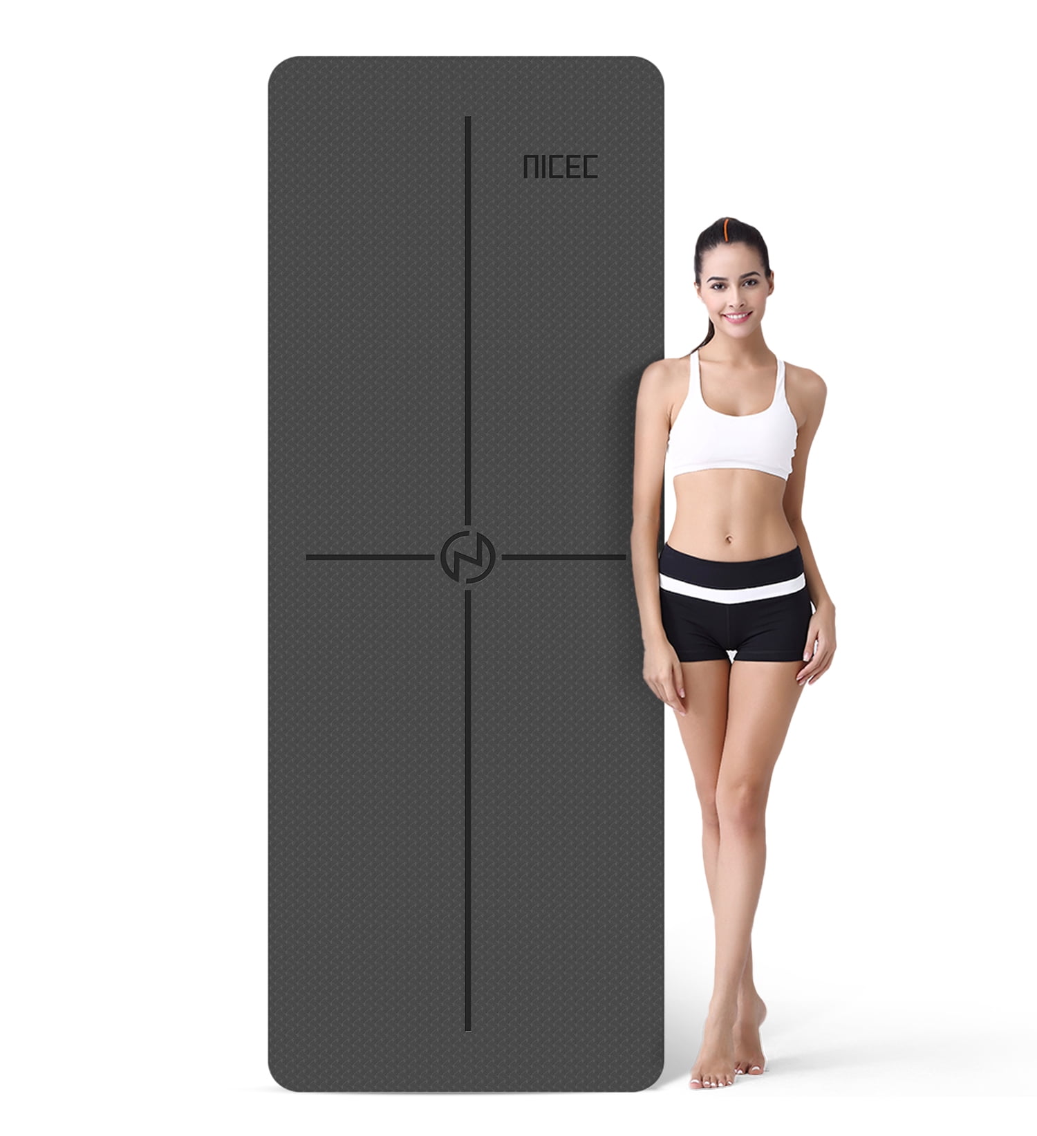Nice C Yoga Mat, Exercise Mat, Fitness Mat, ¼ inch Thick 72x48 with  Alignment Lines, Non-slip, Soft Padding for Yoga, Gym, Indoor & Outdoor  (Black) : Buy Online at Best Price in