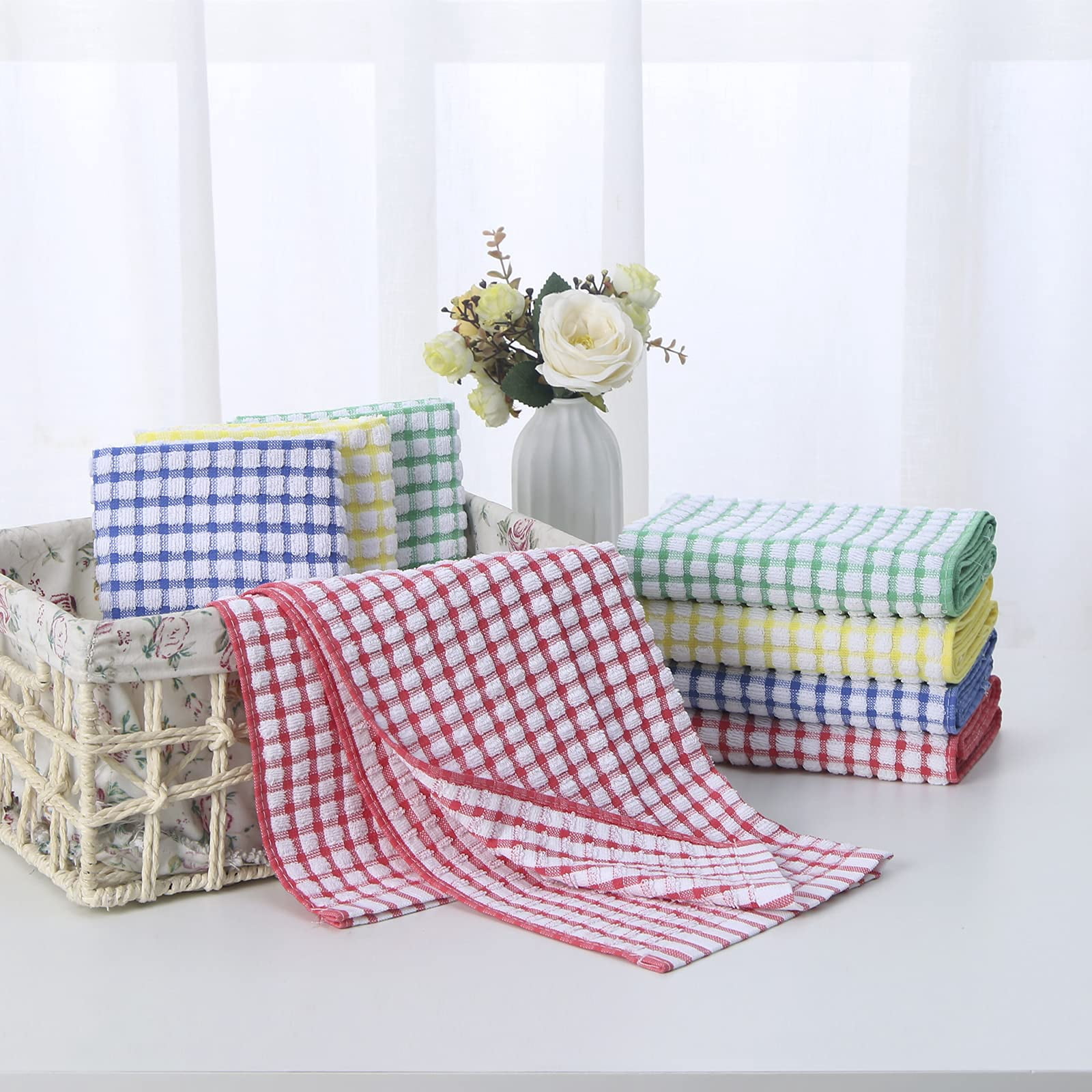 Super Absorbent Cotton Dish Cloths for Kitchen, Durable Dish Towels Pack of 8, 12x12 Inch Kitchen Cleaning Towels