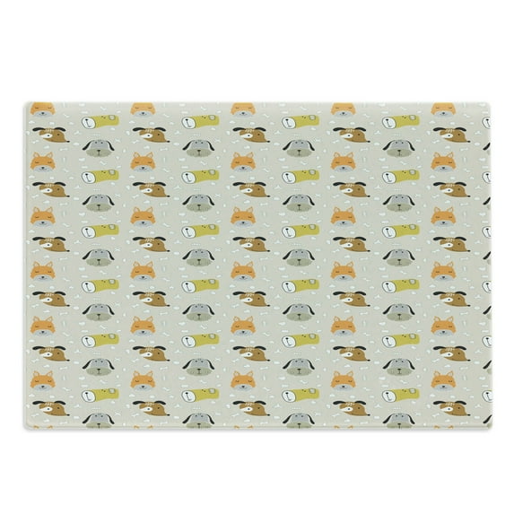 Cartoon Cutting Board, Pattern with Colorful Dog Faces on Bones Background, Decorative Tempered Glass Cutting and Serving Board, Large Size, Multicolor, by Ambesonne