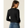 thumbnail image 4 of Womens' Fall Winter Cut Out Front Cable Knit Long Sleeve Crop Sweater L Black, 4 of 6