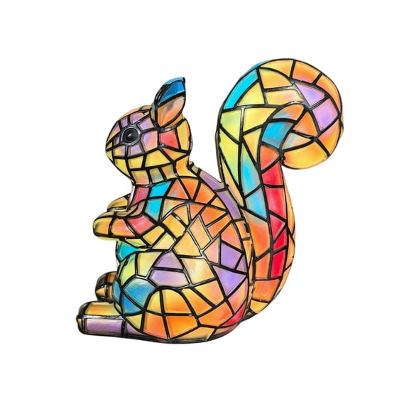Squirrel Statue LED Night Light, Mosaic Stained Glass Style Resin, 5.9 Inch Single Piece, Home Desktop Decorative Accent Lamp for Living Room Bedroom Bedside Office Desk