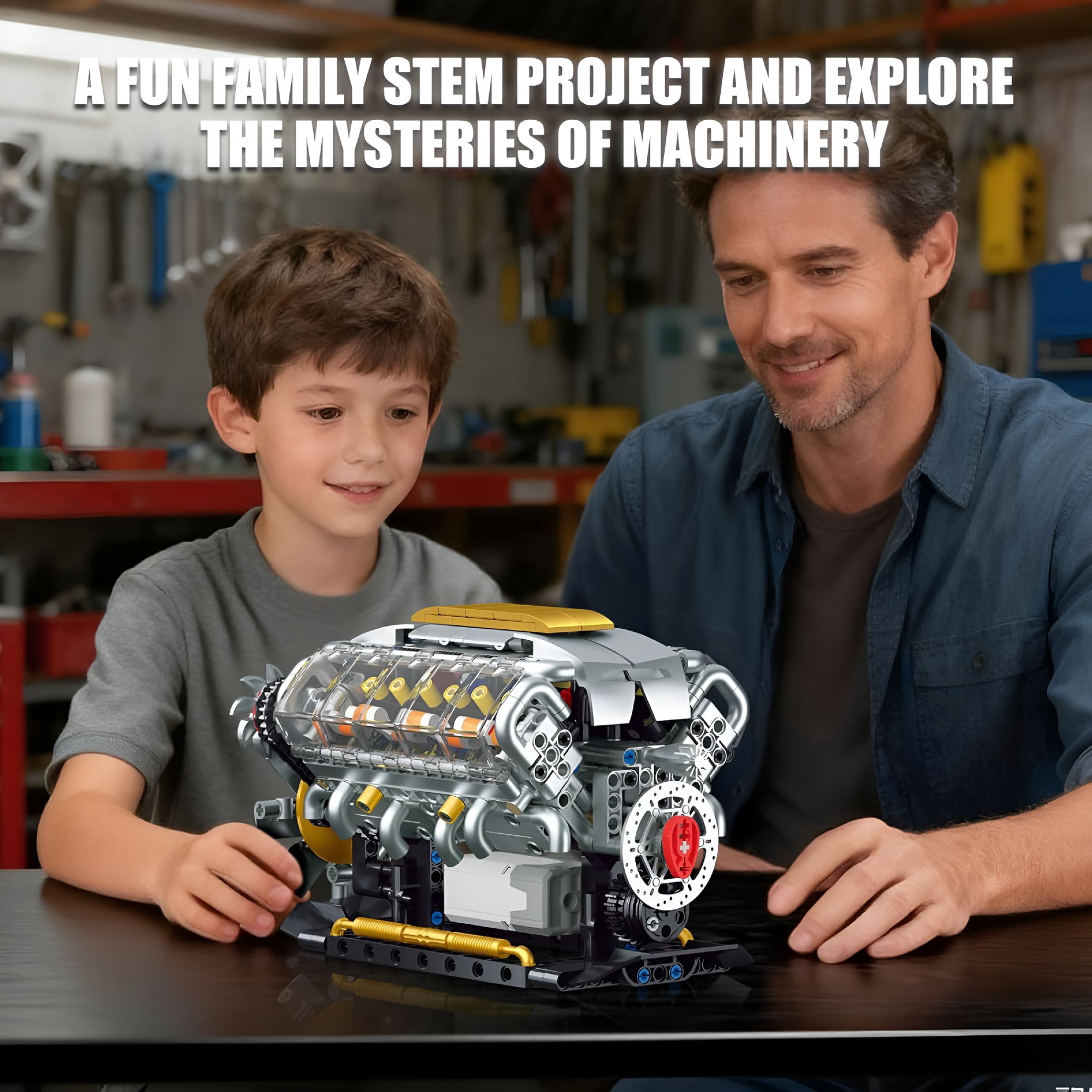 BESTSKY Engine Model Kit That Runs,Build Your Own Mini Visible Car Motor,Physical Science Experiment Building Set for Adults&Teens,Stem Toy Gift for Boys 14+(703 Pcs)