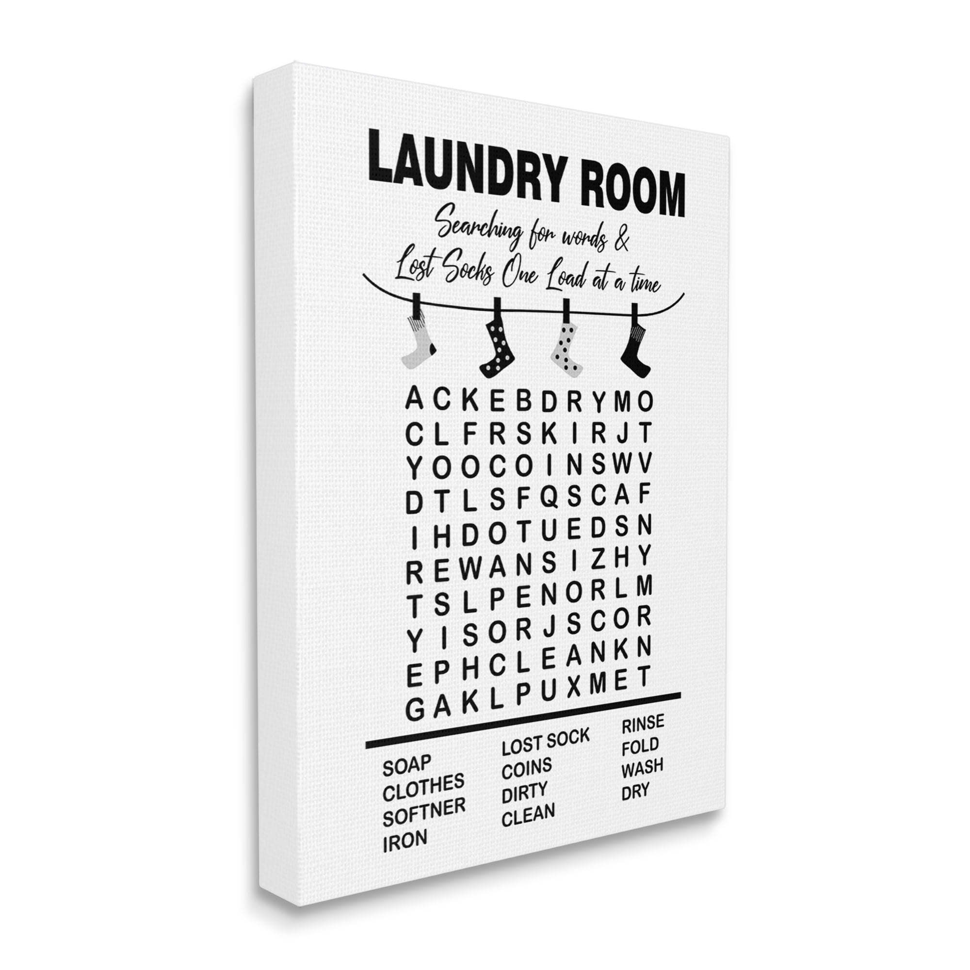 Stupell Industries Laundry Room Word Search Lost Socks Hanging Graphic Art Gallery Wrapped Canvas Print Wall Art, Design by Lettered and Lined