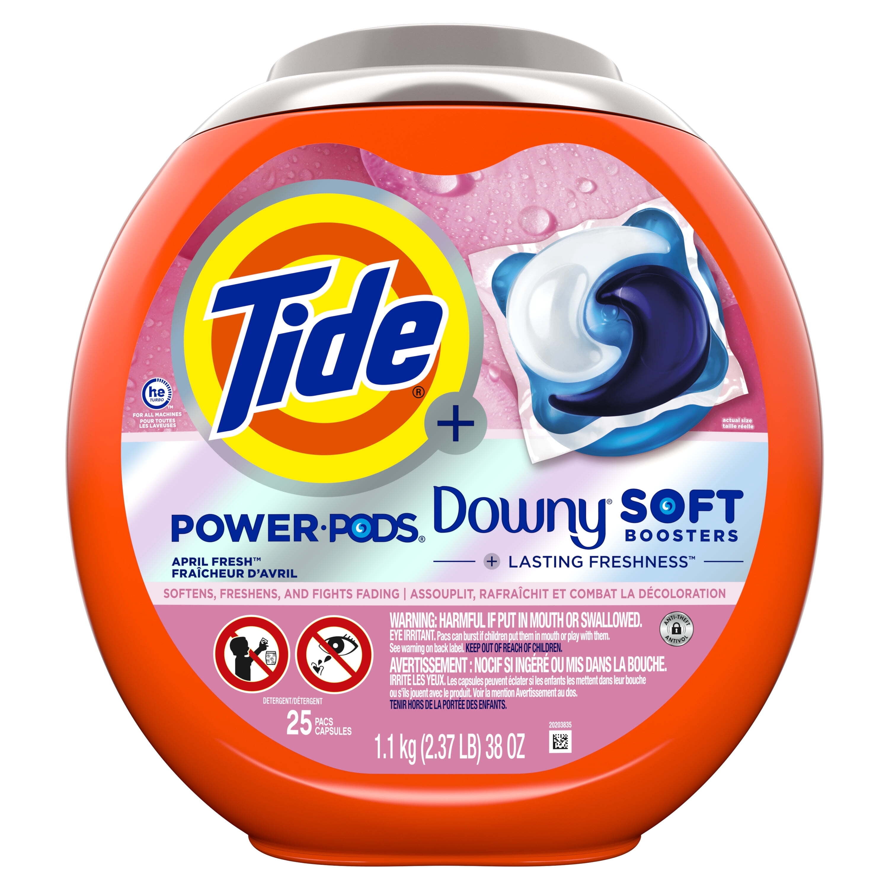 Tide Power PODS with Downy Soft Boosters Laundry Detergent Pacs, April Fresh Scent, 25 Count