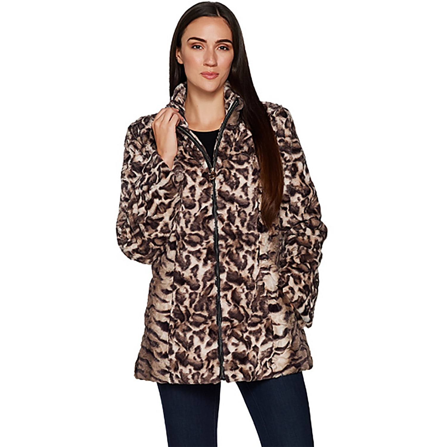 Dennis Basso DENNIS BASSO Size M Mixed Animal Print Faux Fur Jacket