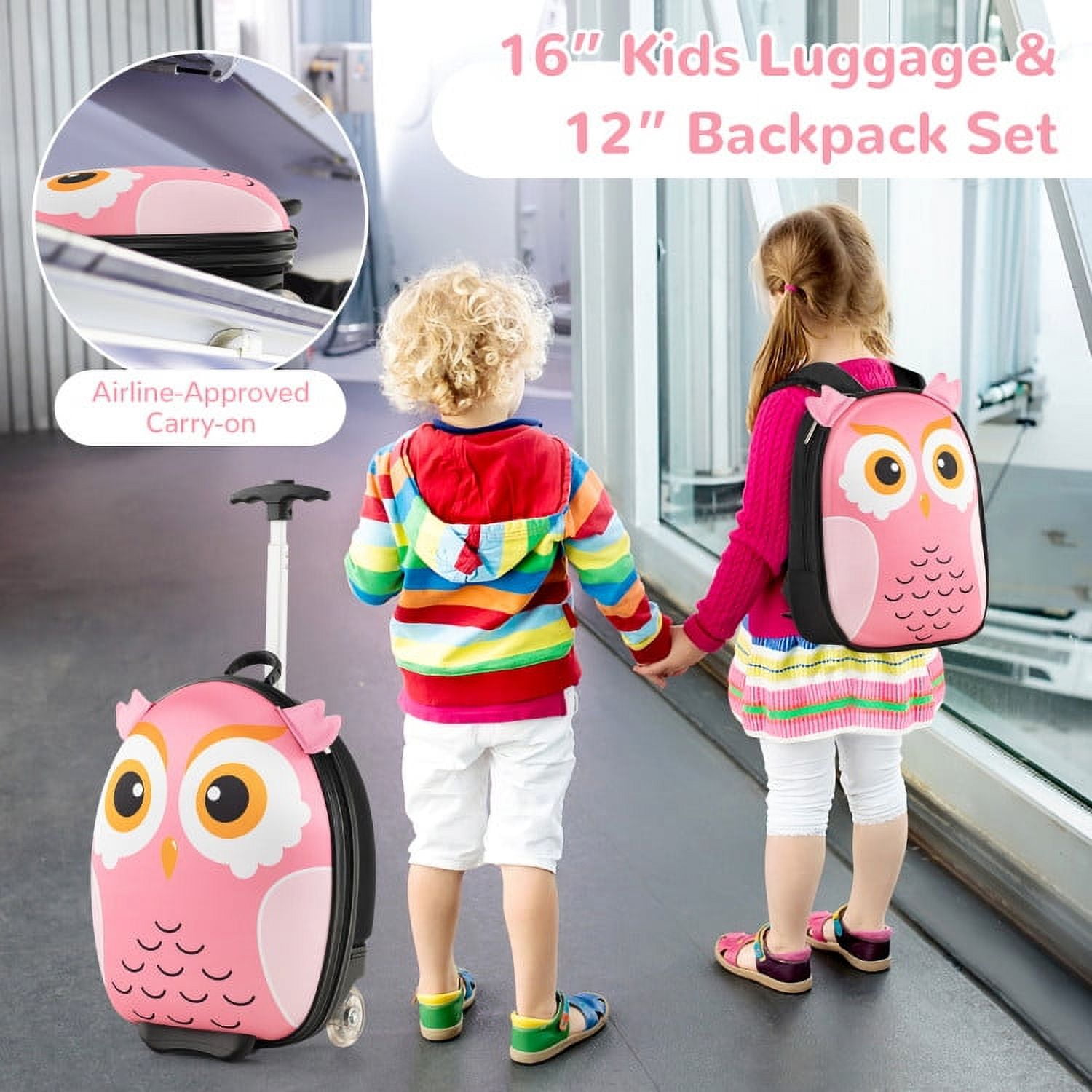 Lowestbest 16” Kids 2-Piece Hard Shell Luggage Set, Colorful Animal, Multicolor