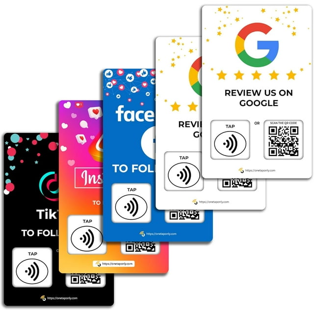 Carte d'Examen Social Réutilisable Personnalisée Tag-Tap/QR - Lot de 5 Cartes d'Examens Social Instantanés - Cartes QR Code et NFC pour Entreprises, Carte d'Examen Social Tap