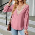 thumbnail image 4 of qucoqpe Womens Long Sleeve Tops Pullover Casual Solid Loose Fit Lace V-Neck Tunics, 4 of 5
