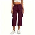 thumbnail image 5 of Fnooota Women's Cargo Capri Pants, Stretchy Casual Fall Side Split Elastic Waist Cropped Work Trousers Wine Size S, 5 of 7