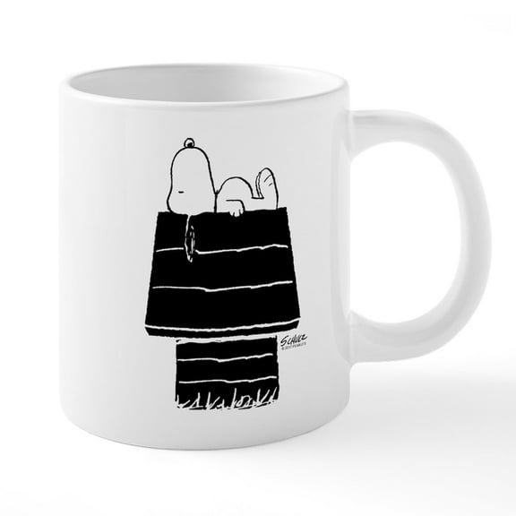 CafePress - Snoopy On House Black And W - 20 Oz White Ceramic Mega Mug