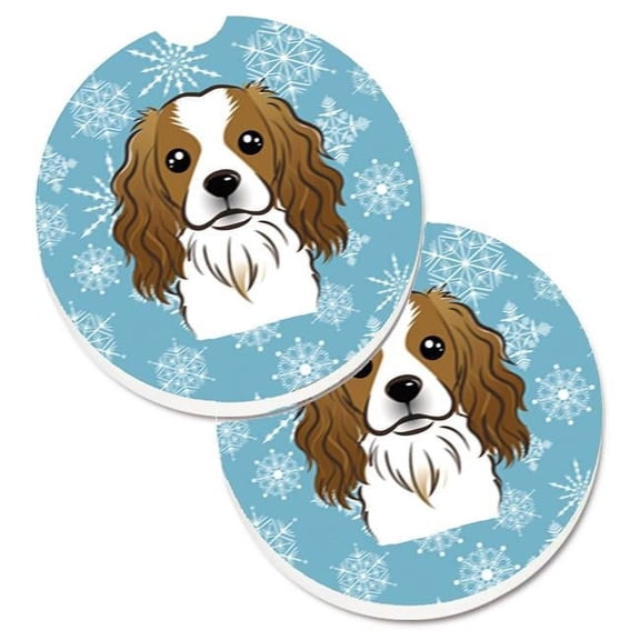 Snowflake Cavalier Spaniel Set of 2 Cup Holder Car Coaster