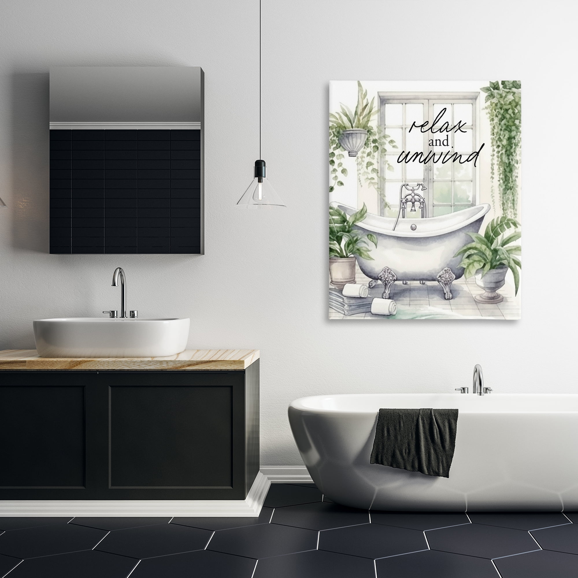 Relax Unwind Bath & Foliage Canvas Wall Art, design by Lettered and Lined