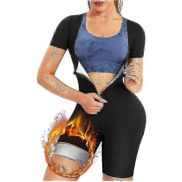 Sauna Suit For Women, Sweat Vest Waist Trainer, 3 in 1 Slimming Full Body Shaper Workout Top with Sleeve Shorts
