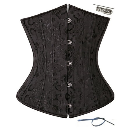 

Black White 24 Spiral Steel Boned Waist Training Underbust Lace up Corset Top Shaper