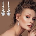 thumbnail image 4 of Momihoom Silver White Cubic Zirconia Earrings Dangling for Women Spiral Hanging Shaped Teardrop Earrings for Bridal or Gift, 4 of 6