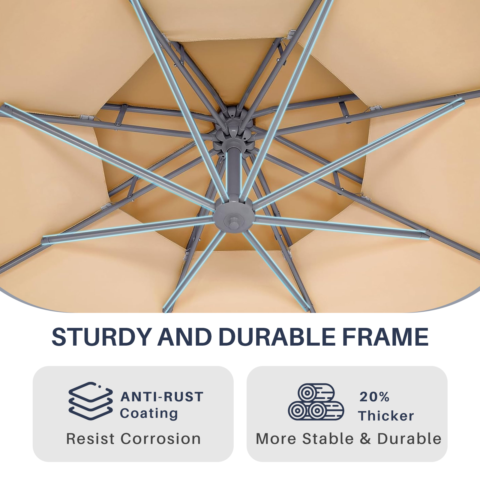 10' Outdoor Patio Umbrella, 2 Tiers Offset Hanging Umbrella, UPF50+ Large Umbrella for Patio, Yard, Pool Side, 8 Sturdy Ribs, Push Button Tilt and Crank, Beige