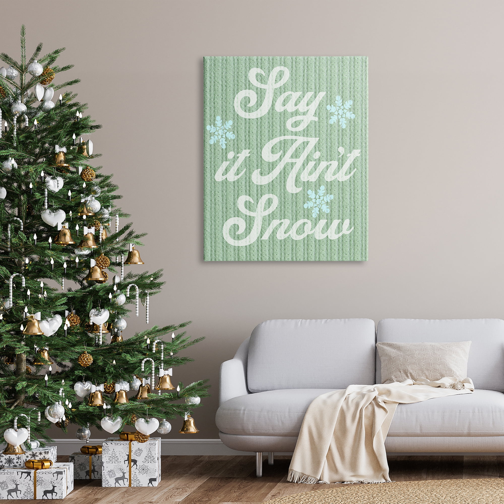 Stupell Industries Green Say It Ain't Snow Holiday Painting Gallery Wrapped Canvas Art Print Wall Art, 36 x 48
