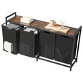 thumbnail image 1 of KFFKFF 4 Section Laundry Sorter, Large Laundry Hamper with Metal Frame and Wooden Tabletop, Freestanding Storage Organizer Baskets, 1 of 9
