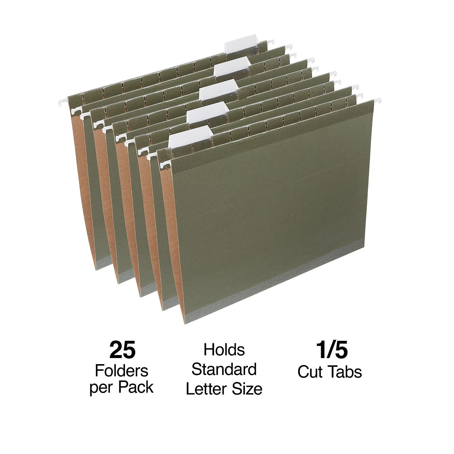 Staples Recycled Reinforced Hanging File Folders 5-Tab Letter Std Green 25/BX 726597