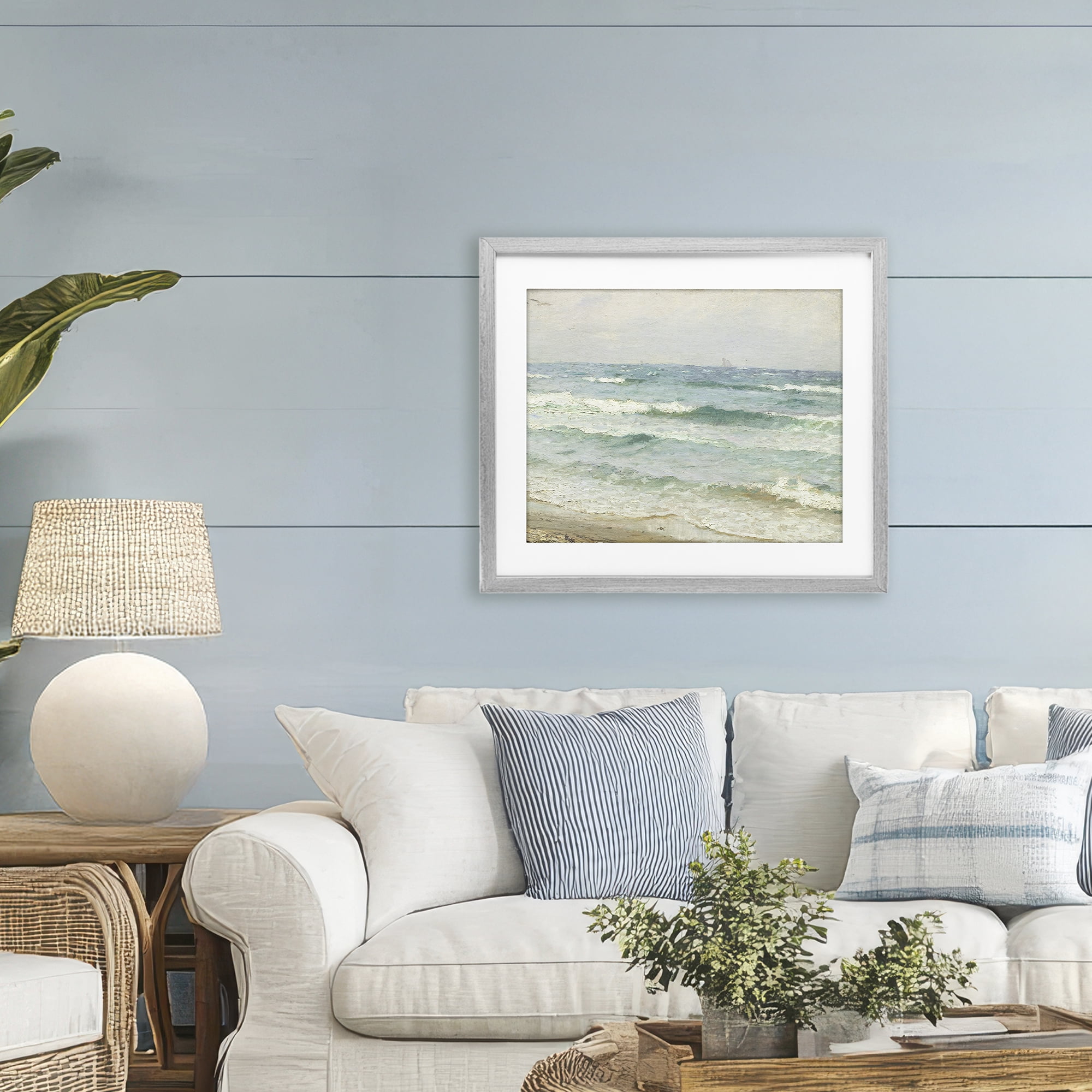 Stupell Industries Vintage Waves on The Shore Gray Framed Print Under Glass, design by Leah Straatsma