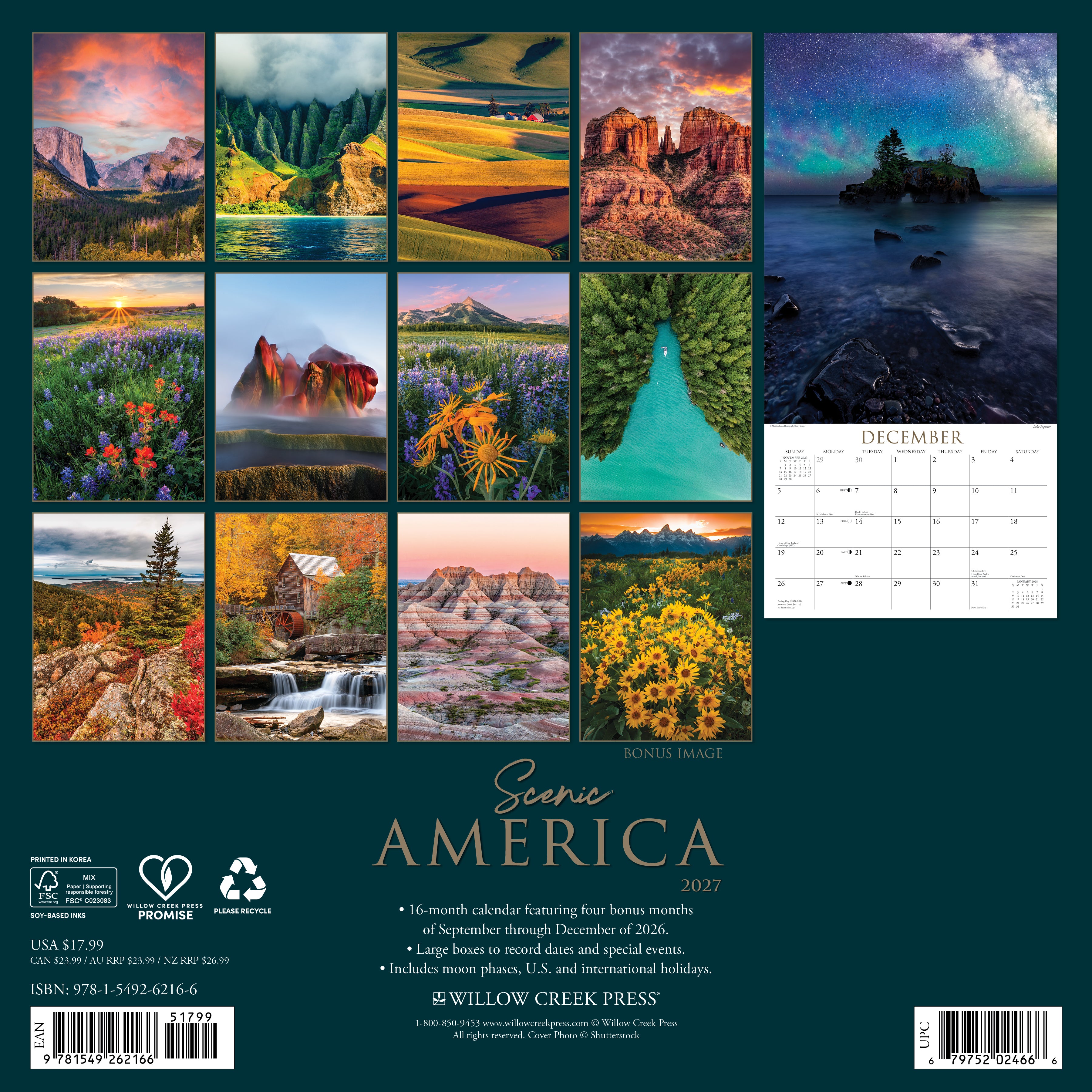 Willow Creek Press, Scenic America 2027 Wall Calendar