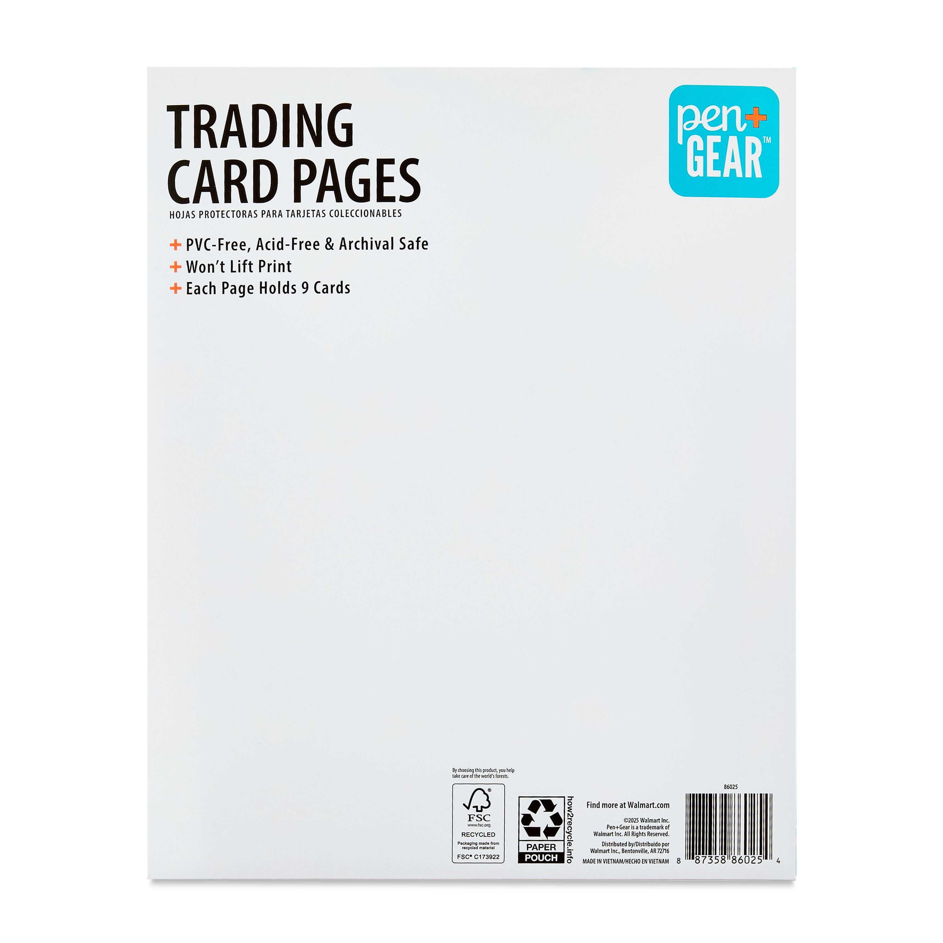 Pen + Gear 9-Pocket Protective Trading Card Pages, 8.5 in x 11 in