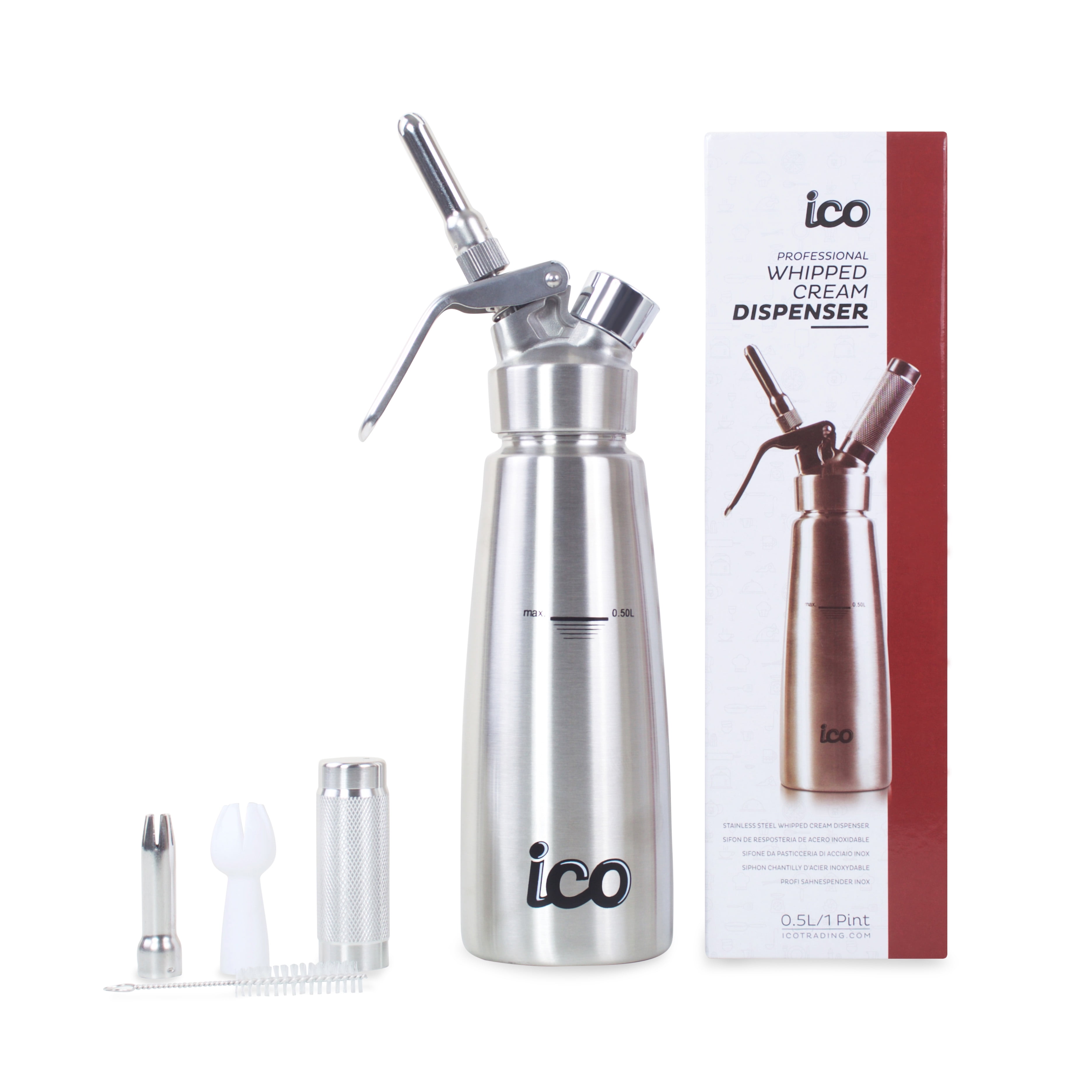 ICO All Stainless Steel Professional Whipped Cream Dispenser, 1 Pint