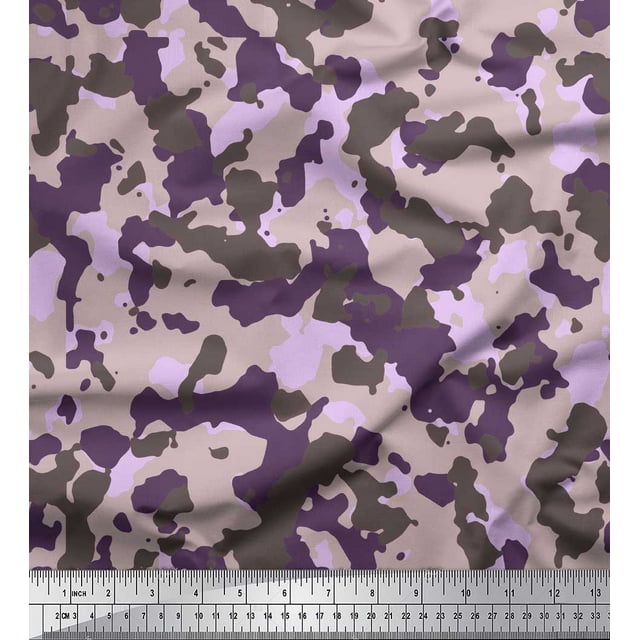 Soimoi Silk Fabric Two Tone With Grey Camouflage Printed Fabric 1 Yard 42 Inch Wide