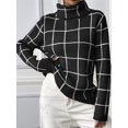 thumbnail image 4 of Women Fall High Neck Plaid Sweater Long Sleeve Loose Casual Chunky Checked Knit Winter Sweaters Jumper Tops, 4 of 8