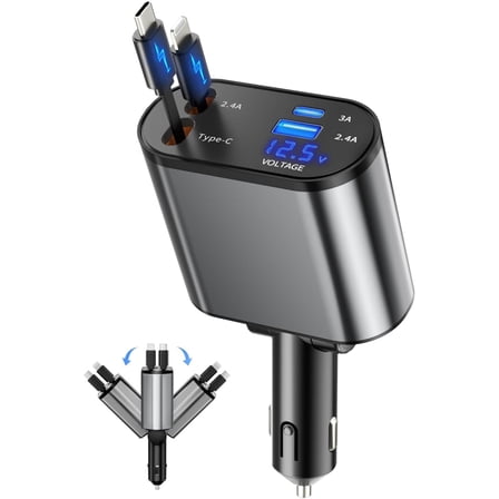 Entronix 4-in-1 Car Charger Adapter – Dual USB-C & USB-A Multi-Port Fast Charging Hub