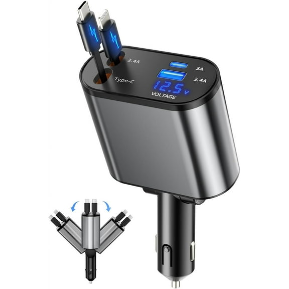 Entronix 4-in-1 Car Charger Adapter – Dual USB-C & USB-A Multi-Port Fast Charging Hub