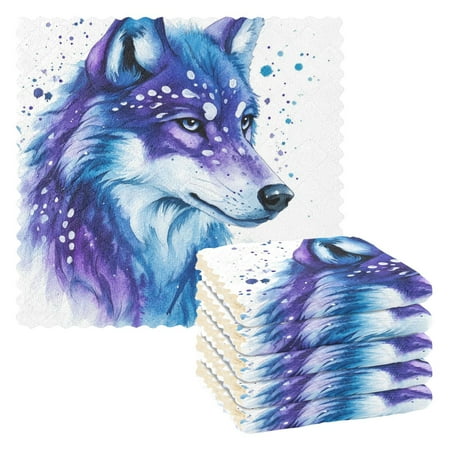 

6 Pieces of Kitchen Towels 11x11Inch Kitchen Dish Cloths Kitchen Dish Towels Reuseable Cleaning Cloths Cool Wolf Pattern