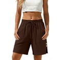 thumbnail image 2 of Mifsaly Linen Shorts for Women Elastic Waist Drawstring Beach Shorts with Pockets Side Button Split Lightweight Loose Fit Lounge Shorts Pants S, 2 of 7