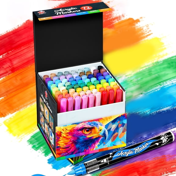 TBC The Best Crafts Acrylic Paint Markers, 72 Colors Water-Based Paint Pens for Art and Craft Projects, Multi-Surface Use on Fabric, Glass, Wood, Stone, Metal, Ceramic, Canvas, Rock (72 Colors)