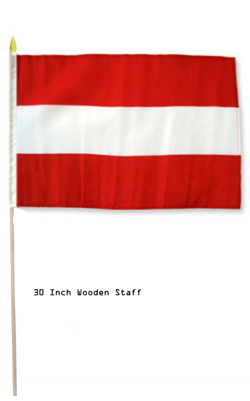 AUSTRIA PLAIN 12" X 18" INCH COUNTRY FLAG BANNER ON 2 FOOT WOODEN STICK 