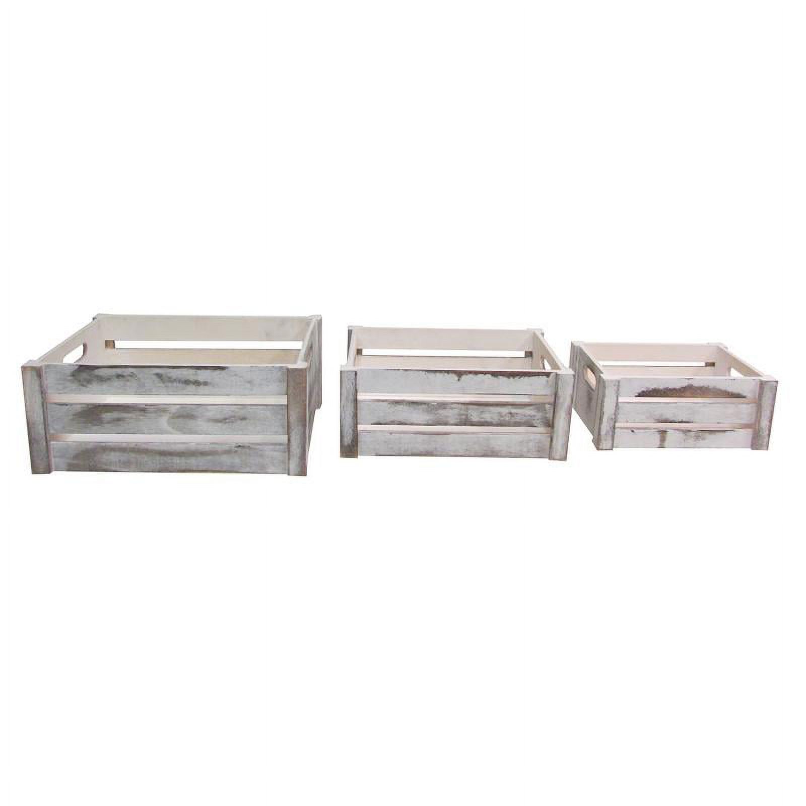Admired by Nature 0.119 Gallon Wood Storage Crates, Rustic White, 3 Count - image 2 of 6