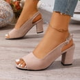 thumbnail image 6 of absuyy Womens Slingback Sandals Khaki Low Block Heel Comfortable Peep Toe Adjustable Ankle Strap Soft Flock Everyday Shoes for Work to Weekend,Size 5.5, 6 of 9