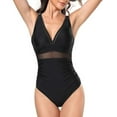 thumbnail image 3 of SOMER Women's One Piece Swimsuit Tummy Control Bathing Suits V Neck Sexy Sheer Swimwear, 3 of 7