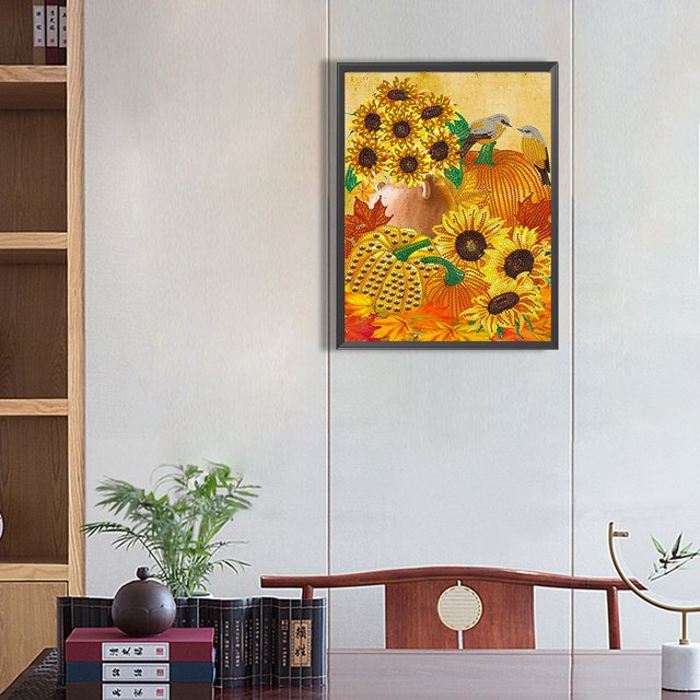 Pintura de diamante 5D DIY, taladro parcial con forma especial, Kit de flora de calabaza, decoración FLhrweasw Nuevo