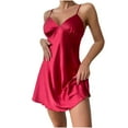 thumbnail image 2 of Lorytime Sleep Dress for Women Sleeveless Knee Length Satin Sleepdress Solid Sleepshirts Nightdress Spaghetti Strap Pajamas Dress Comfy Soft Lounge House Nightgowns Red L, 2 of 8