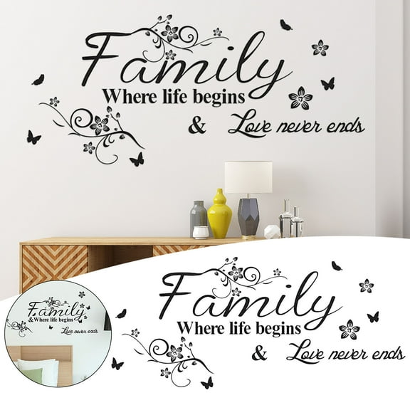 Lssam Removable Family Wall Decals Stickers, 'Family Where Life Begins' Quote Peel and Stick Wall Art for Living Room, Bedroom, Kitchen, Dining Room Decor