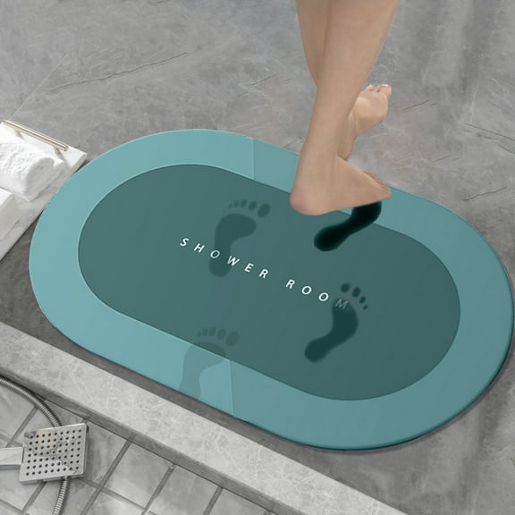 Fmbmuo Oval Bathroom Rugs Non-Slip Backing Flat Pile Modern Bath Mat 16x24in Rubber Green