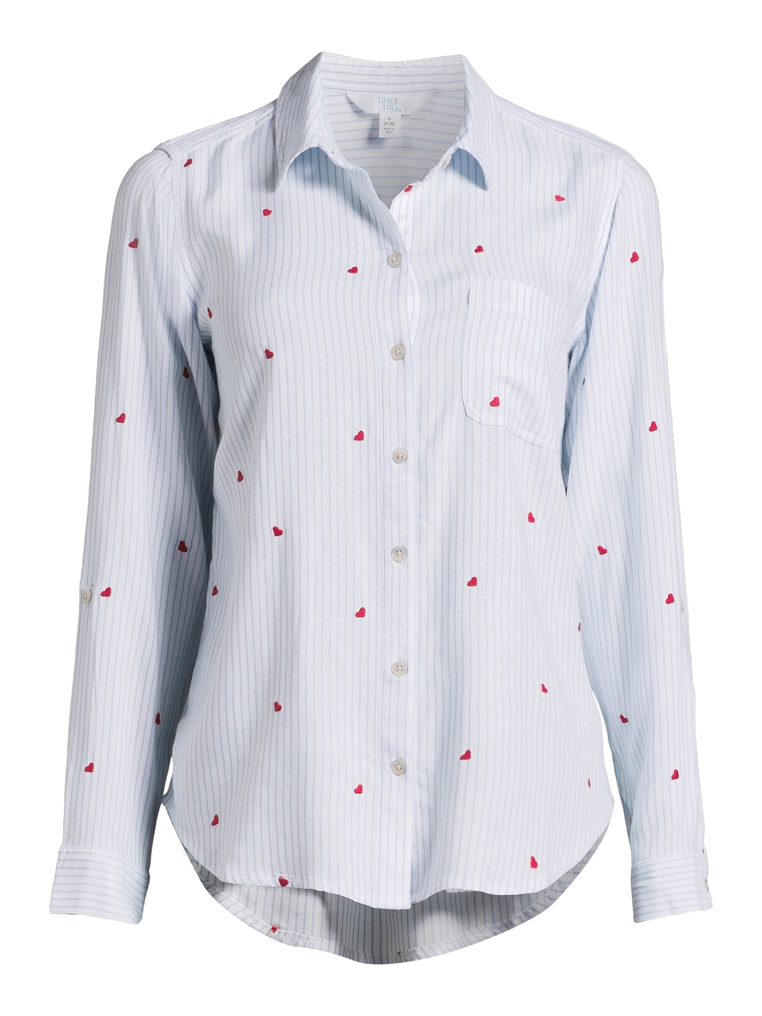 Time and Tru Women's Button Front Soft Shirt with Long Sleeves, Sizes XS-XXXL