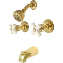 8" Two-handle Tub and Shower Faucets, Polish Brass Finish, Washerless, Porcelain Cross Handle 34582PVD