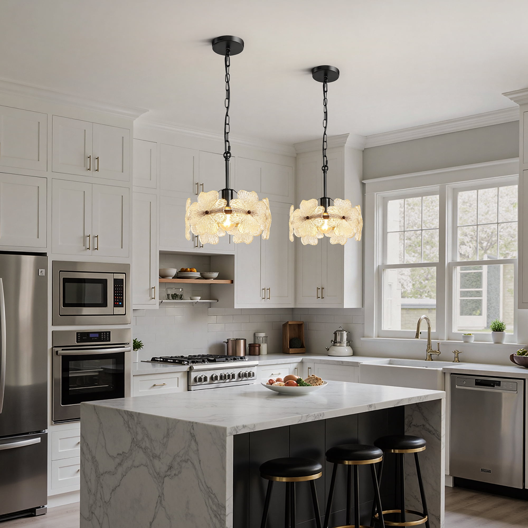 Pendant Light with Petal Glass Lampshade Modern Minimalist Pendant Light Fixture Hanging Island Light for Dining Room Living Room Hallway