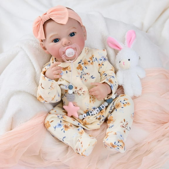 17 Inch Realistic Newborn Toddler Reborn Dolls Lifelike Girl Real Life Baby Soft Body Dolls with Clothes Pacifier Clips Accessories,For Kids Birthday Gift