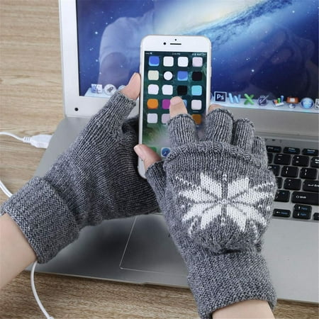 

Unisex Christmas Print Knit Heated Gloves USB Connection Three Speed Timing Temperature Adjustment Indoor Work Winter Gloves