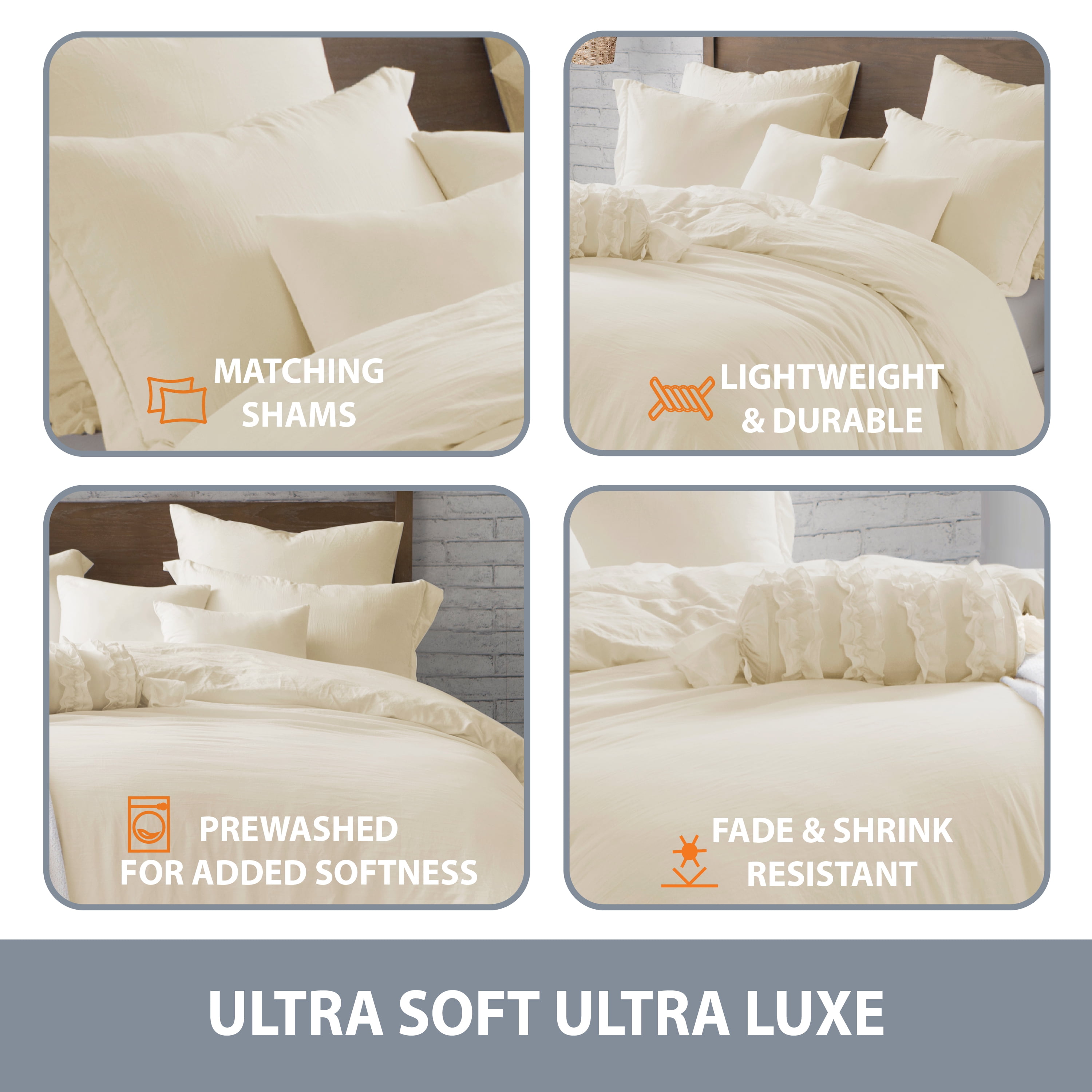 Swift Home Ultra Soft Crinkled Texture Pre-Washed Duvet Cover & Sham Set (Comforter not Included), King/Cal King (106"x 92"), Sweet Cream