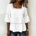 thumbnail image 5 of Edvintorg Blouses for Women Casual Square Neck 3/4 Sleeve Loose Cotton and Linen Pullover Tops Women Shirts White XL, 5 of 6