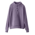 thumbnail image 5 of Women's Fleece Lined Pullover Sweatshirt, Button Collar High Neck Top, Loose Fit High Waist Casual Shirt, Soft Winter Warm Long Sleeve Crewneck Top Purple XXXL, 5 of 6